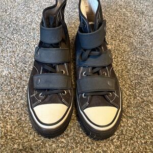 Coach Mens Black and White High-Top Button Up Sneakers